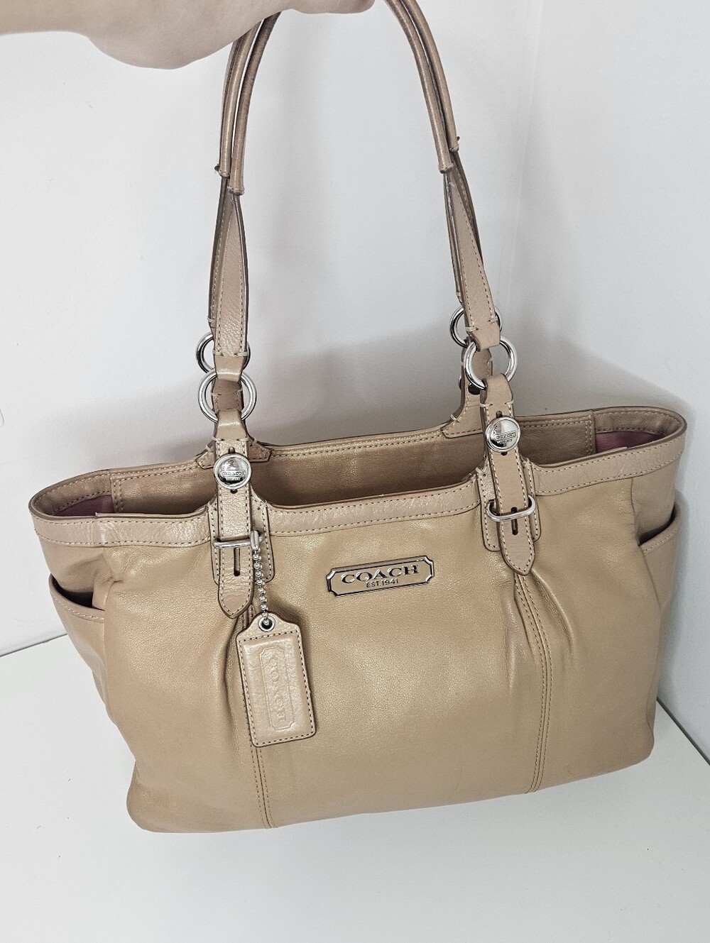Coach Hampton Laguna Tan Shimmery Leather Shoulder Bag Gallery Tote F16565